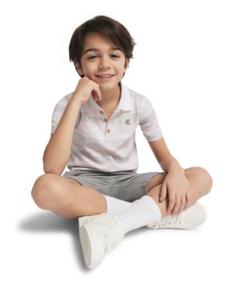 Boys' 2T-7 Striped Polo Shirt and Twill Shorts, 2-Piece Set