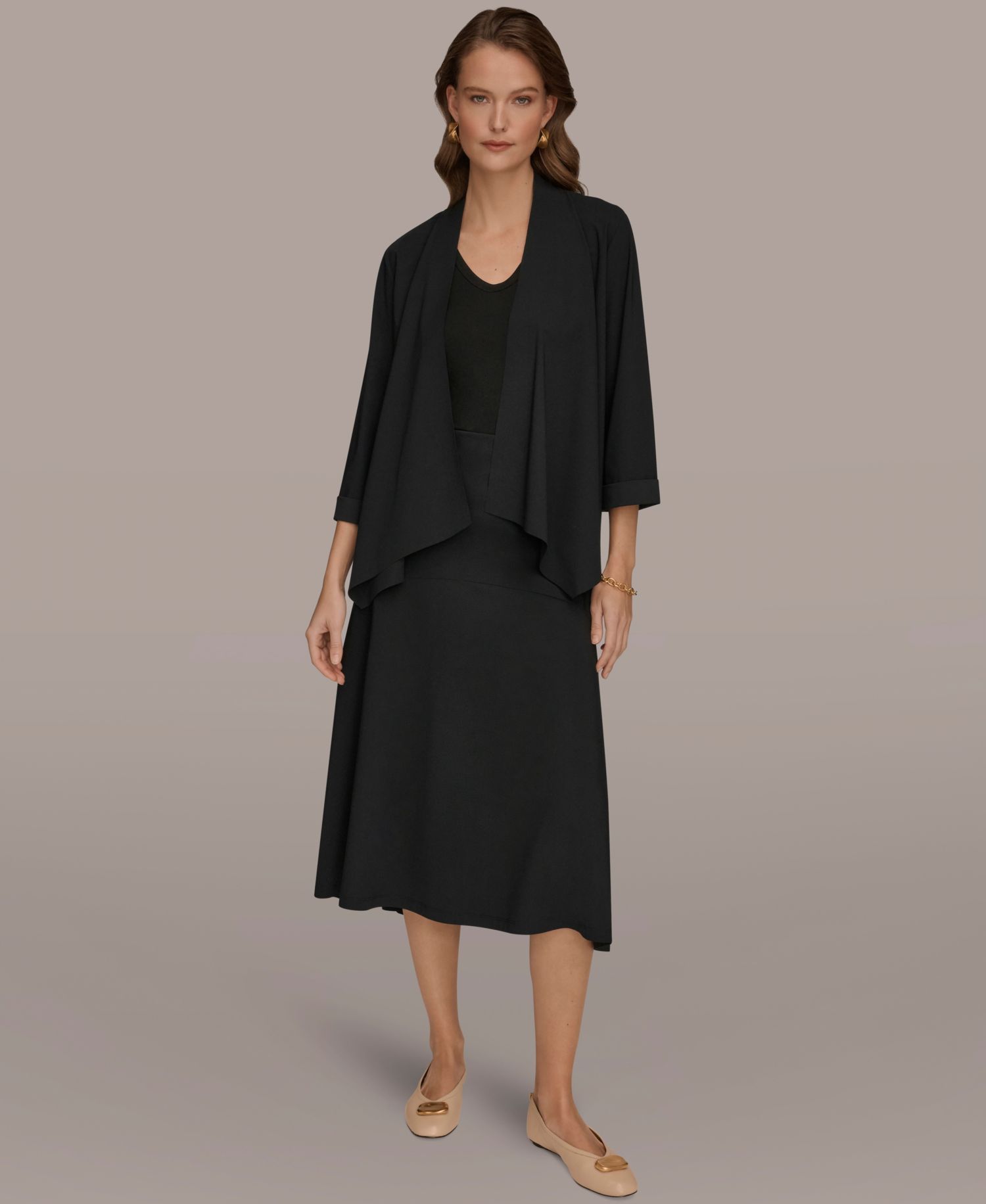 Women's Four Way Stretch Knit 3/4 Sleeve Open Front Cardigan Jacket