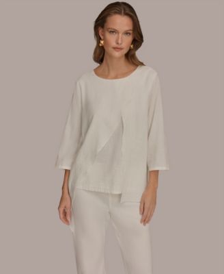 Women's Linen Wrap Front 3/4 Sleeve Blouse