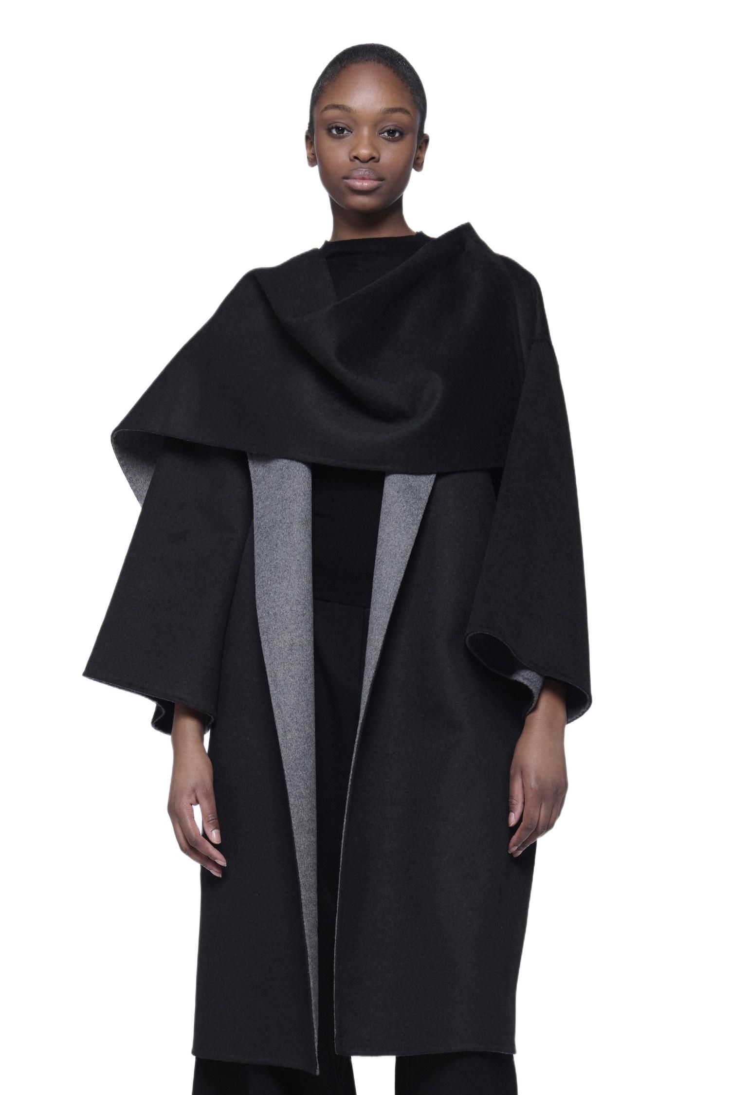 Women's Reversible Cacoon Coat with Scarf Detail