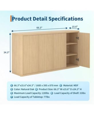 66.3'' Fluted Oak Sideboard Cabinet with 4 Doors & Adjustable Shelves, Modern Wood Buffet Storage