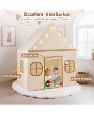 Large Kids Play Tent Playhouse with Door Curtain, Windows, and Star Lights