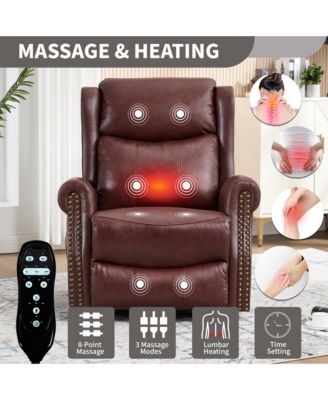 Heat Massage Manual Recliner Chair with Rocker and Swivel in Genuine Leather for Living Room