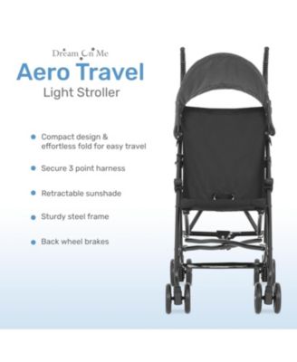 Toddler Aero Travel Stroller: Lightweight with one-hand quick fold, 3-point harness, dual brakes, and adjustable canopy. Perfect for easy travel