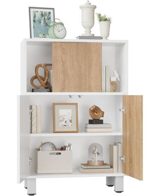Bathroom Floor Cabinet with Sliding Door, Modern Kitchen Buffet Sideboard Cabinet with Adjustable Shelf, Accent Bookshelf
