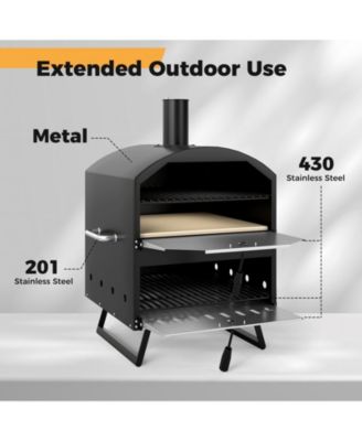 Outdoor 16 Inch 2-Layer Wood Fired Pizza Oven with Square Stone