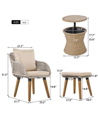 5 Piece Brown Patio Conversation Set with Rope Weaving Chairs Cool Bar Table Ottomans for Porch Poolside