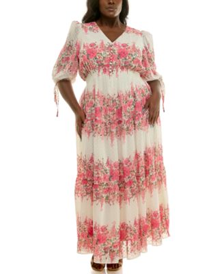Women's Plus Size Floral Chiffon A-Line Midi Dress