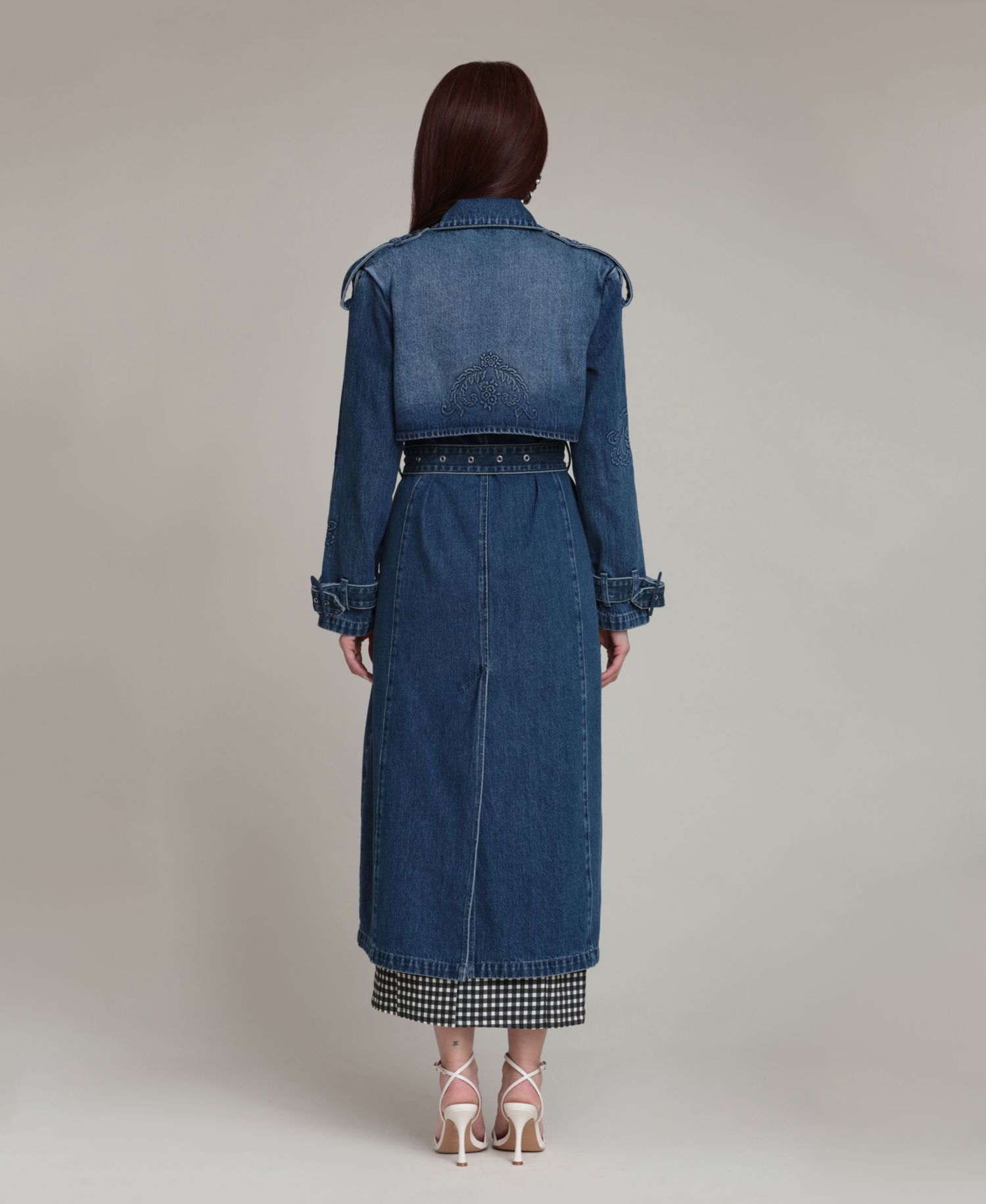 Women's Long-Sleeve Embossed Trench Coat