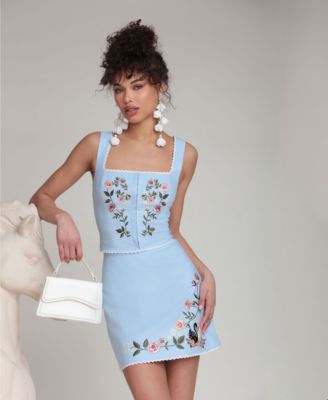 Women's Embroidered Zippered Mini Skirt