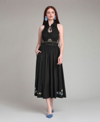 Women's Tie Neck Collared Midi Dress