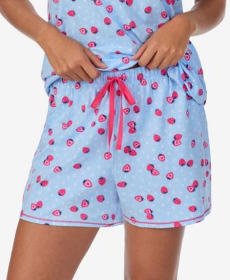 Women's Short-Sleeve V-Neck Top and Boxer Jersey, 2-Piece Pajama Set