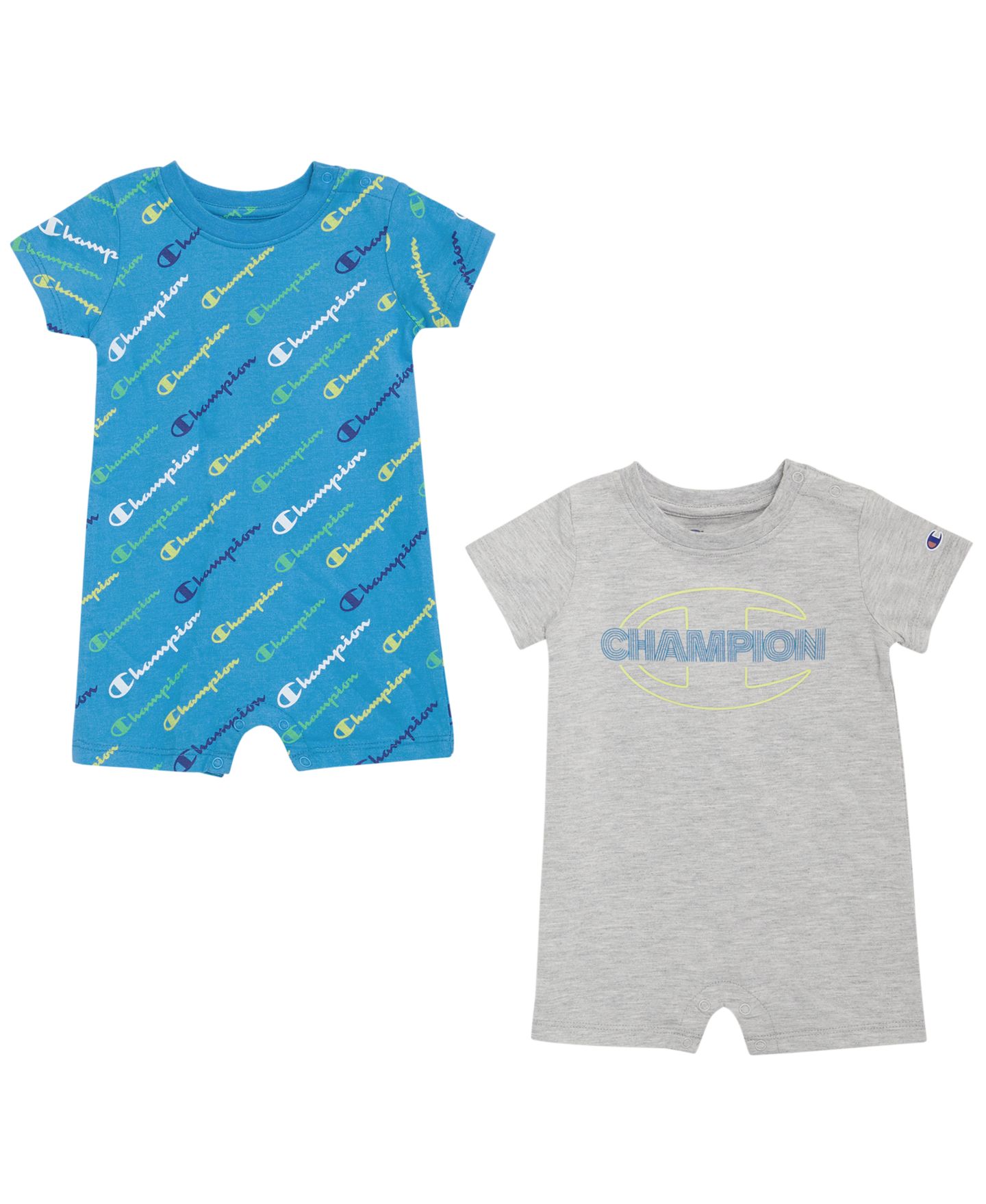 Комбинезоны Champion Logo Print Rompers, 2 Pack для мальчиков-малышей, цвет: Синий / Серый — фото 1