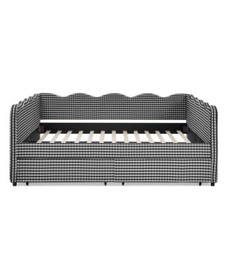 2 Drawers, USB Port & Wave Shape Gingham Daybed, Queen Size