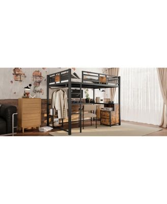 Metal Frame Full Loft Bed with Desk and Storage, No Spring Box Needed