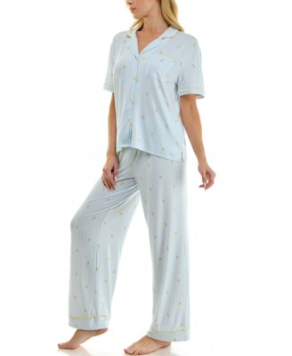 Women's Notch Collared Top and Pajama Pants, 2-Piece Set