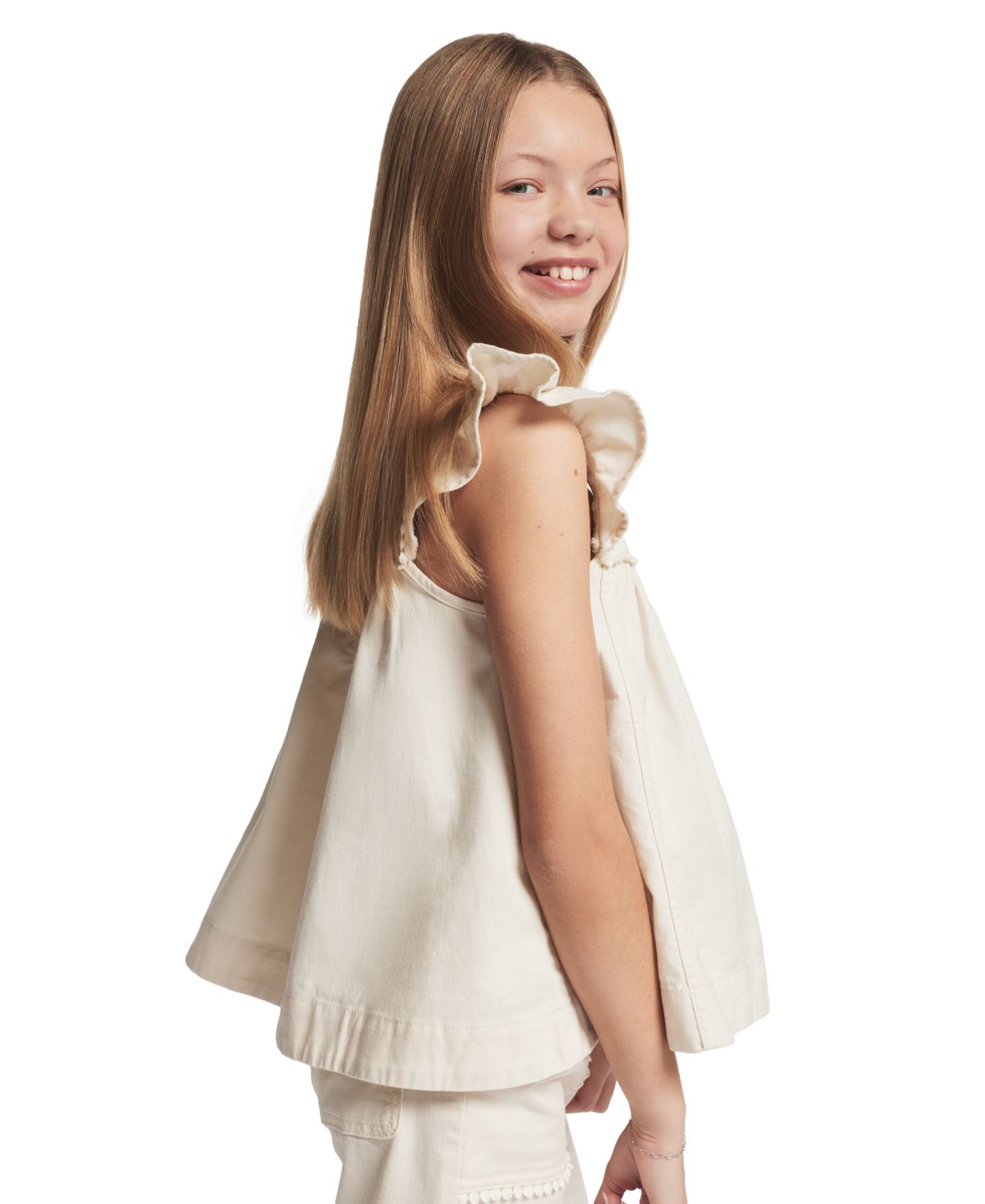 Топ Tommy Hilfiger Twill Ruffle-Sleeve для девочек, цвет: Кремовый — фото 3