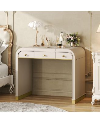 Classic Wood Vanity Desk with Flip Mirror & 2 Drawers, Champagne