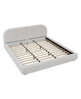 King Size Beige Upholstered Bed Frame with Curved Headboard