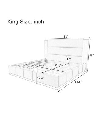 Velvet Upholstered King Bed Frame with Extended Wood Headboard