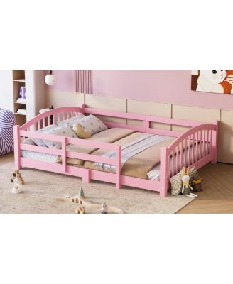 Streamdale Montessori Floor Bed with Slats & Guardrails, Solid Wood