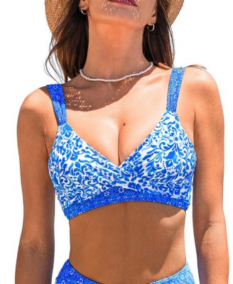 Women's V-Neck Adjustable Straps Soft Cup Split Top