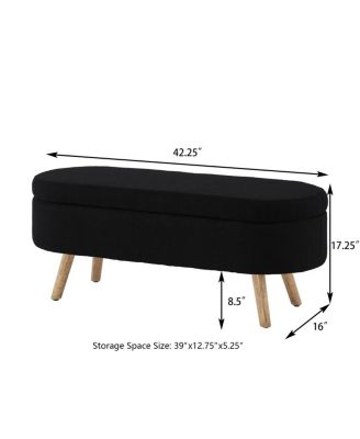 Luxury Oval Boucle Storage Ottoman Bench with Wood Legs