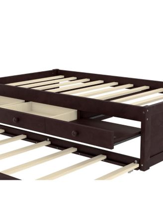 Streamdale Twin Platform Bed with Trundle, 2 Drawers & Power Strip, Espresso