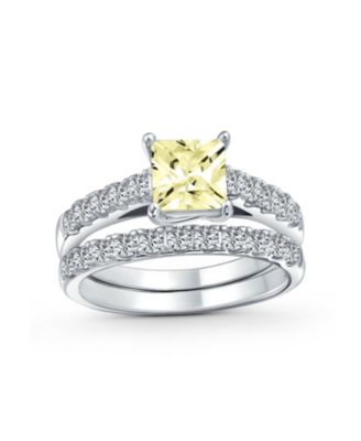 Classic 3CT Cubic Zirconia CZ Princess Cut Solitaire Anniversary Ring Set Pave Band