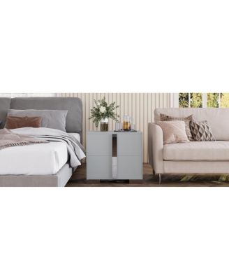 Modern End Table with Drawers and Metal Foot