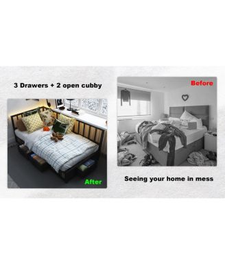 Corner Bed Frame Twin Daybed with Storage Drawers & LED Light