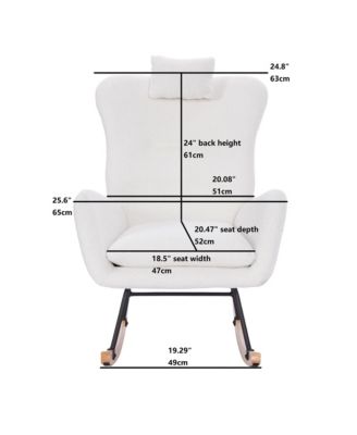 White Teddy Upholstered Nursery Rocking Chair Ergonomic Design for Living Room Bedroom