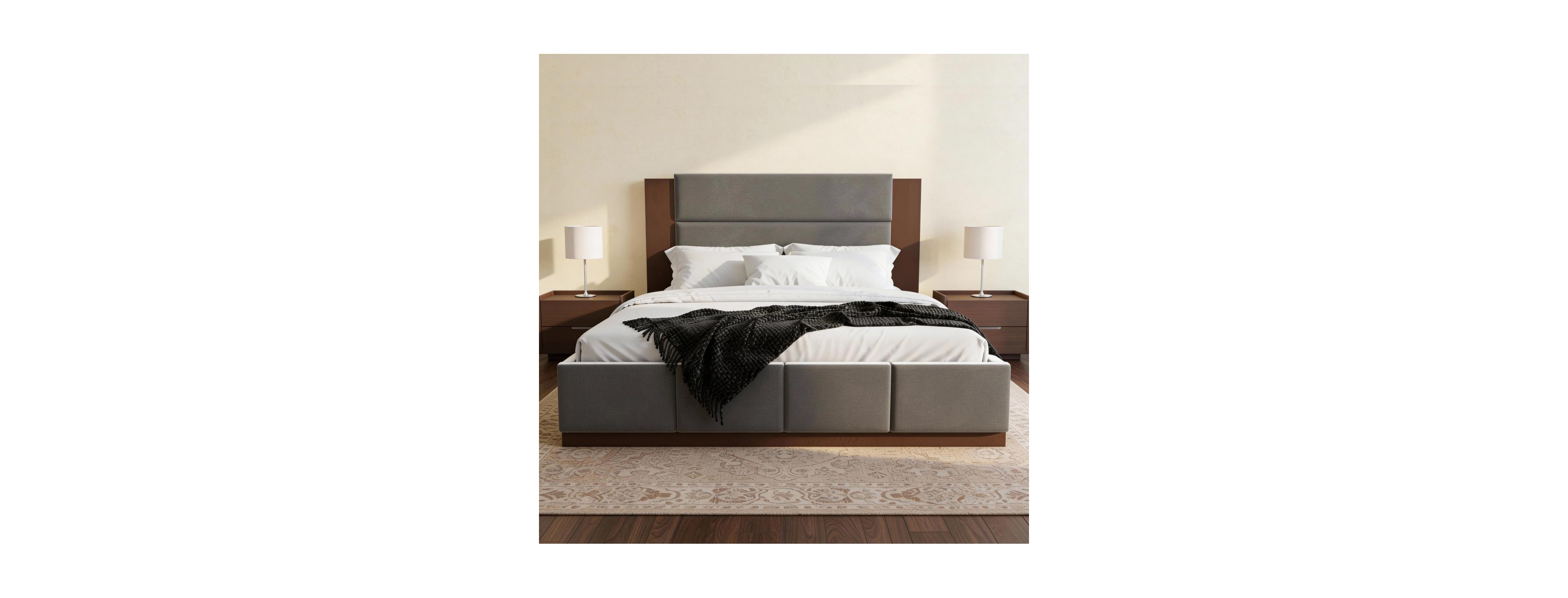 Streamdale Furniture Elegant Upholstered Platform Bed with Extended Headboard