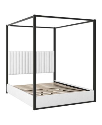 Queen Size Upholstery Canopy Platform Bed with Headboard and Metal Frame