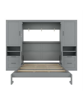 Queen Size Murphy Bed with Closet, Drawers, Shelves