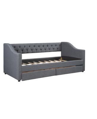 Upholstered Twin Daybed with 2 Drawers, Wood Slat Support