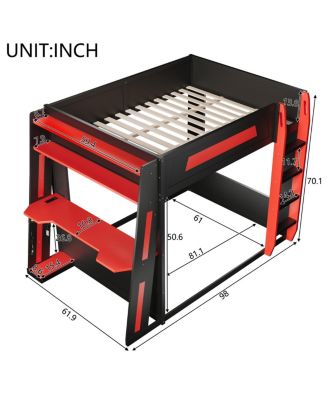 Wooden Gaming Bunk Bed with Desk, USB & LED Lights