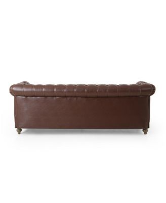 Retro Style Comfy 3-Seat Sofa with Wooden Legs