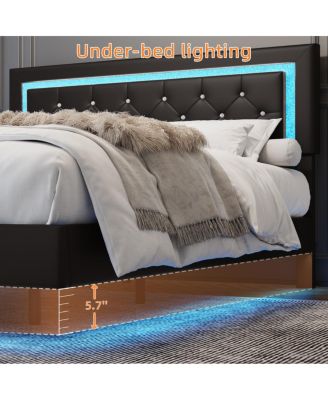 Bed Frame with Headboard, LED Lights, Upholstered Platform Bed