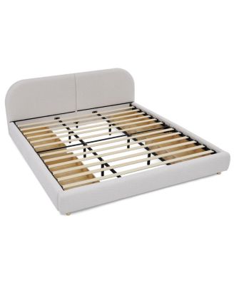 King Size Upholstered Bed Frame - Minimalist Style, Curved Headboard, Drawer Storage