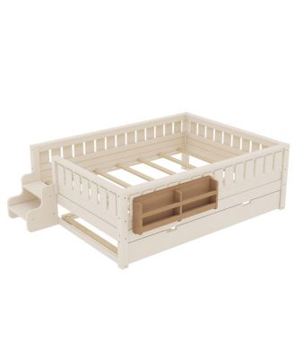 Bookshelf bed with stairs, safety rails, trundle