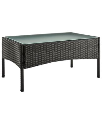 4 Piece  Outdoor Conversation Patio Set with 2 Armchairs 1 Loveseat and Tempered Glass Coffee Table for Backyard Garden Porch