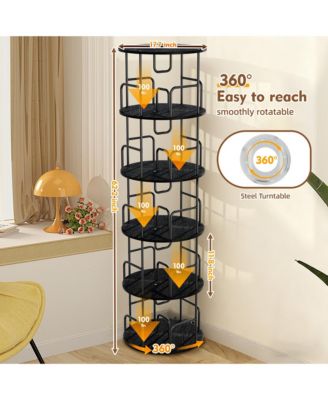 360° Rotating Bookshelf Tower, 5-Tier Round Vertical Storage Display Rack, Narrow Tall Bookcase for Living Room and Home Office (Black)