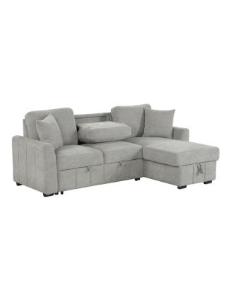 90" L-Shaped Sleeper Sofa w/ Storage Chaise & Cup Holders