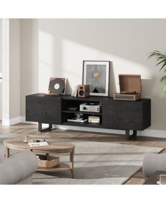 Industrial TV Stand for 80 Inch TV - Modern Entertainment Center with 2 Drawers & Open Storage
