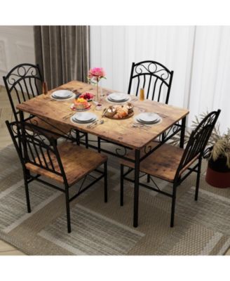 Dining Table Set of 4, Retro Industrial Dining Table & Chairs, Wood Table Chairs Set for Small Space