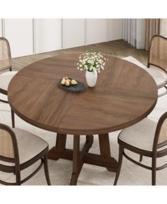 Round Dining Table for 4, 47 Inch Wooden Circle Dinner Table with Sturty Legs, 4 Parts of Tabletop, Round Kitchen Tables