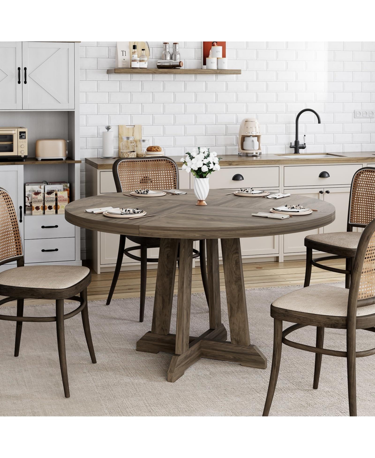 gaomon Round Dining Table for 4, 47 Inch Wooden Circle Dinner with Sturty Legs, 4 Parts of Tabletop, Kitchen Tables