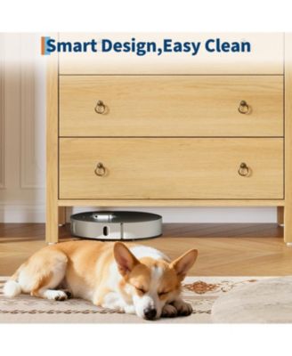 5 Drawer Tall Dresser, Oak Finish Storage Chest with Gold Ring Pulls