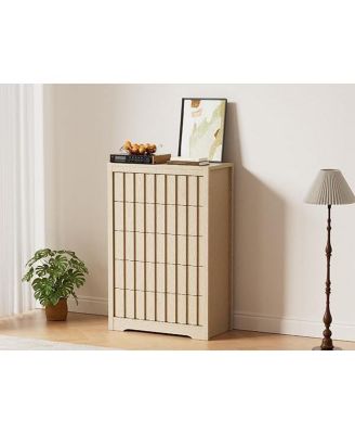 5 Drawer Fluted Wide Dresser, Curved Wooden Storage Organizer for Living Room